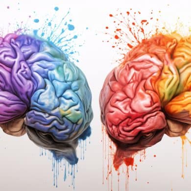 This shows two colorful brains.