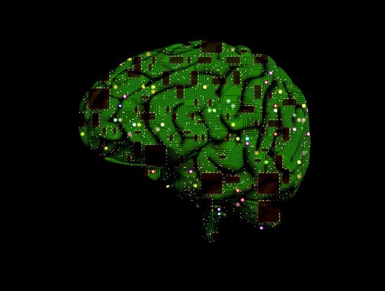Image shows a brain made of microchips.