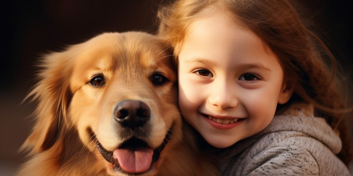 This shows a child and her dog.