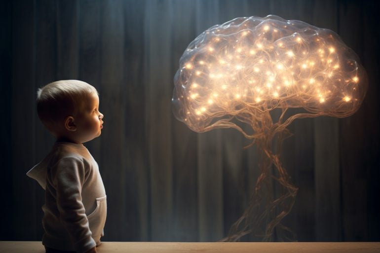 This shows a child and a brain.