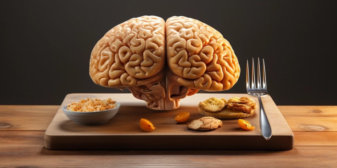 This shows a model of a brain on a plate.