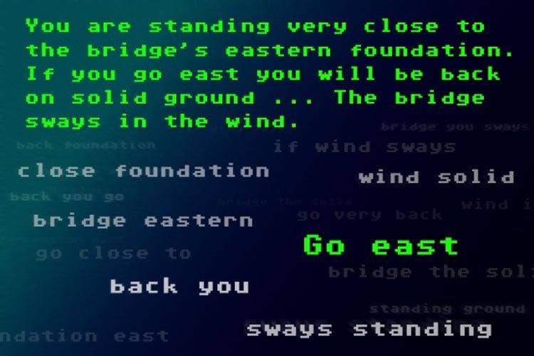 Image shows descriptive writing, as if from a text based computer game.