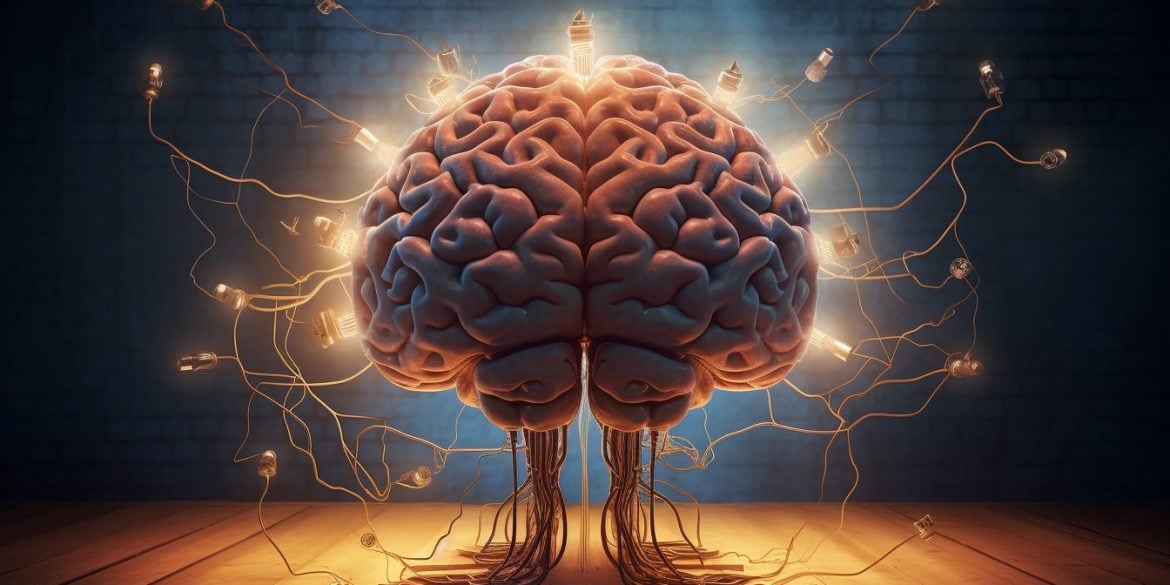This shows a brain surrounded by electricity.
