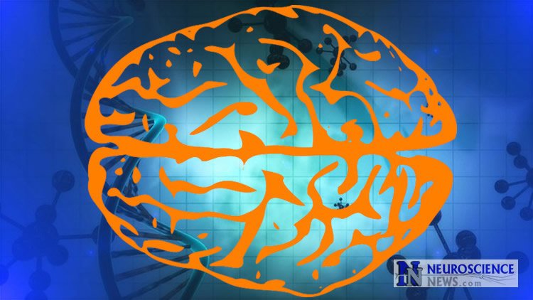 Image shows the outline of a brain against a DNA strand background.