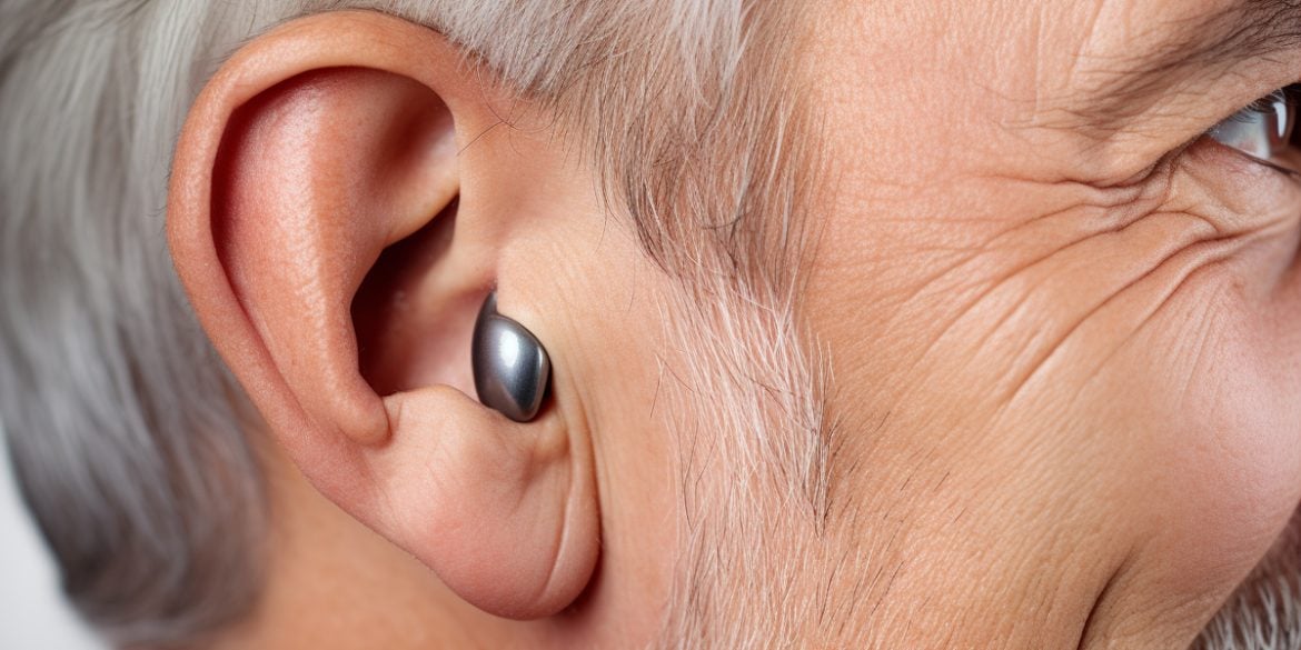 This shows a man in a hearing aid.