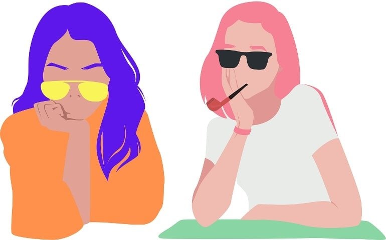 This shows a girl smoking a pipe
