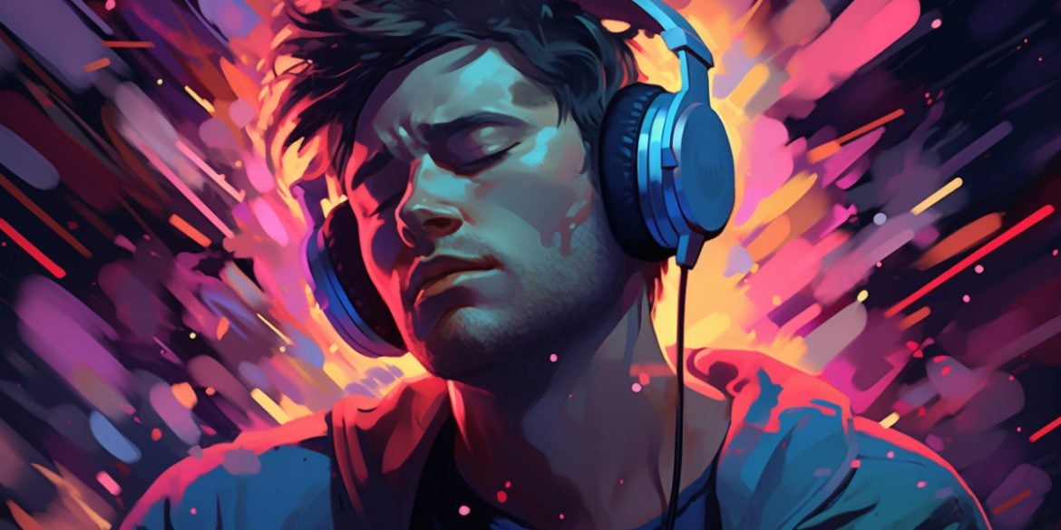 This shows a man listening to music.