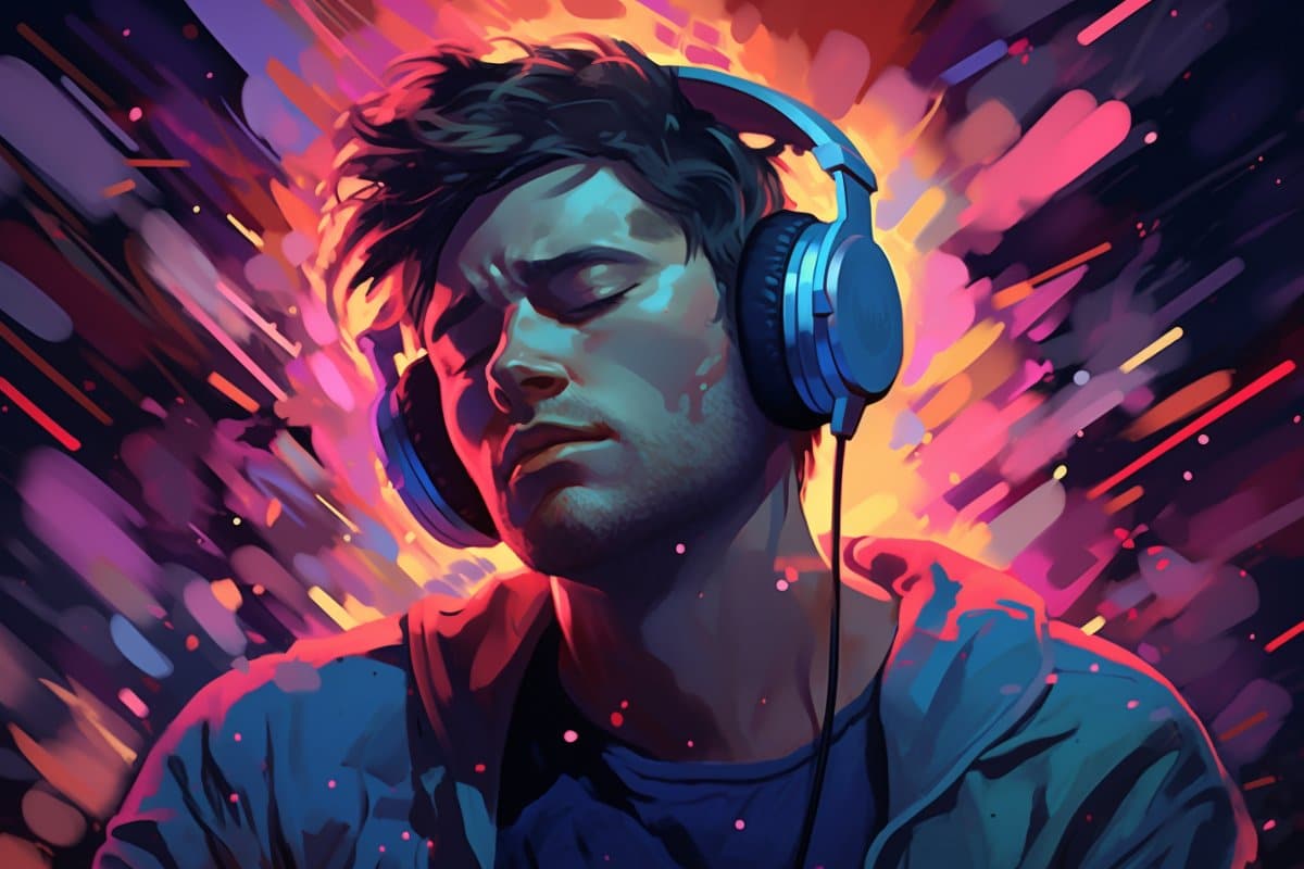 This shows a man listening to music.
