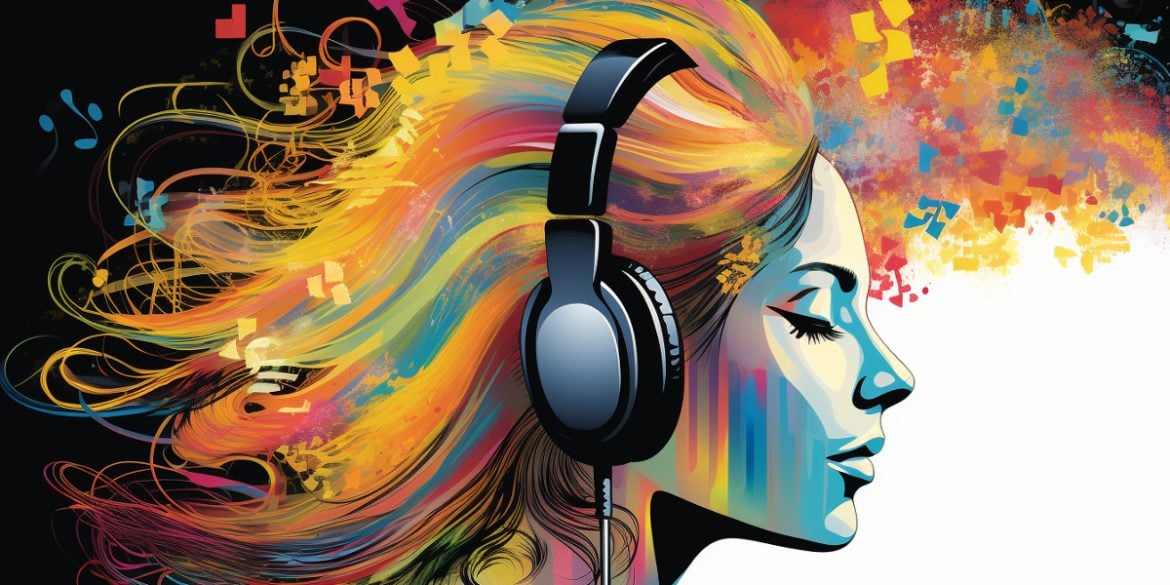 This shows a woman listening to music.