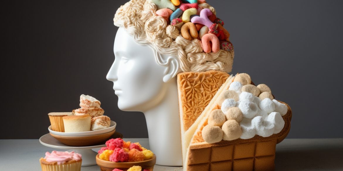 This shows a statue of a head and candy.
