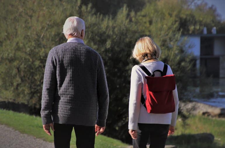 This shows an older person walking