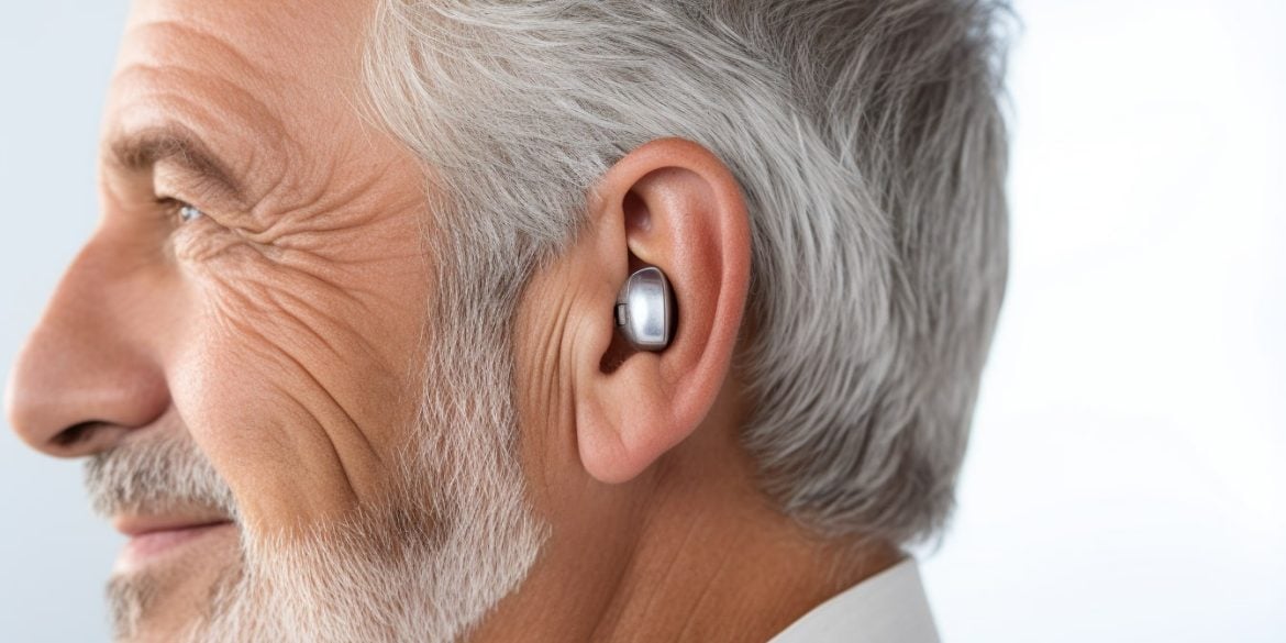 This shows a man with a hearing aid.