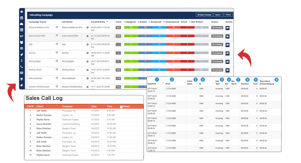 Call logs and recordings available in a CRM